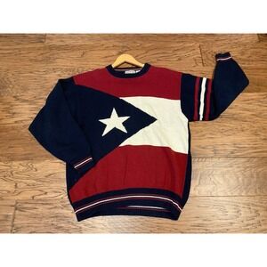 Cotton Traders Vintage Men's Sweater USA Flag Star Knit Maroon White Blue Size L